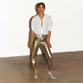 NEVER FULLY DRESSED Gold Vegan Leather Trouser