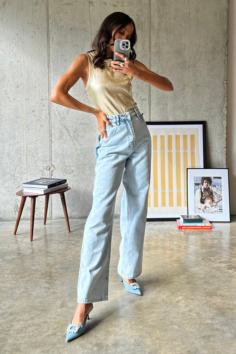 NEVER FULLY DRESSED Gold Ribbed Tank Top