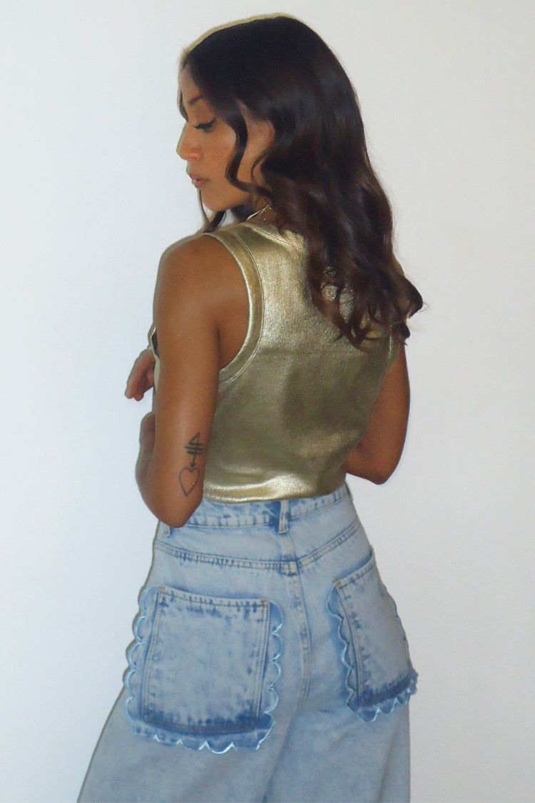 NEVER FULLY DRESSED Gold Ribbed Tank Top