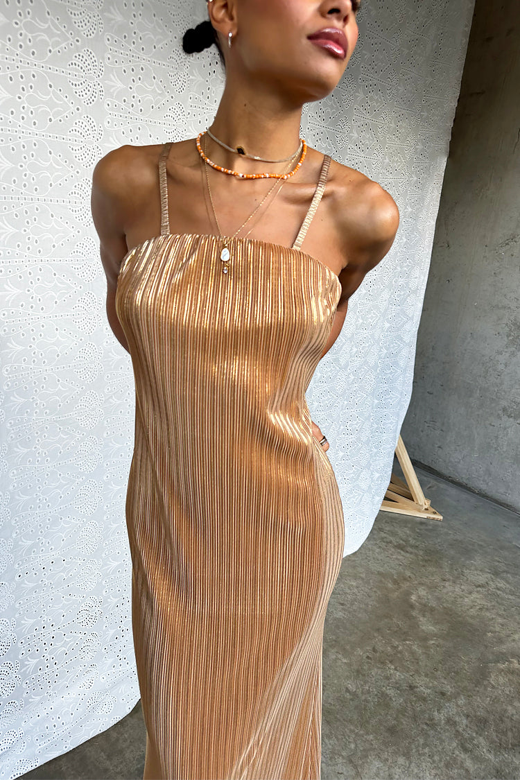 NEVER FULLY DRESSED Gold Plisse Luna Dress