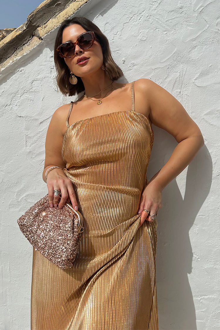 NEVER FULLY DRESSED Gold Plisse Luna Dress