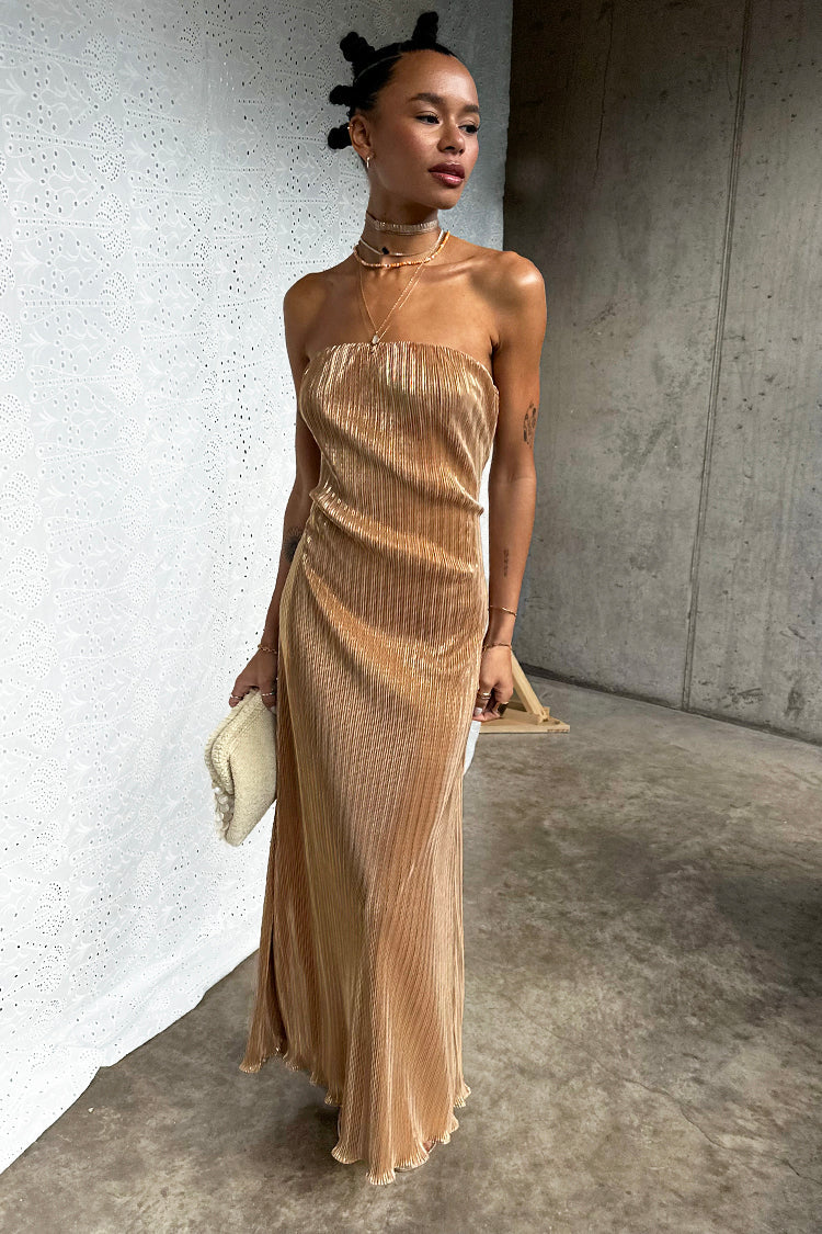 NEVER FULLY DRESSED Gold Plisse Luna Dress