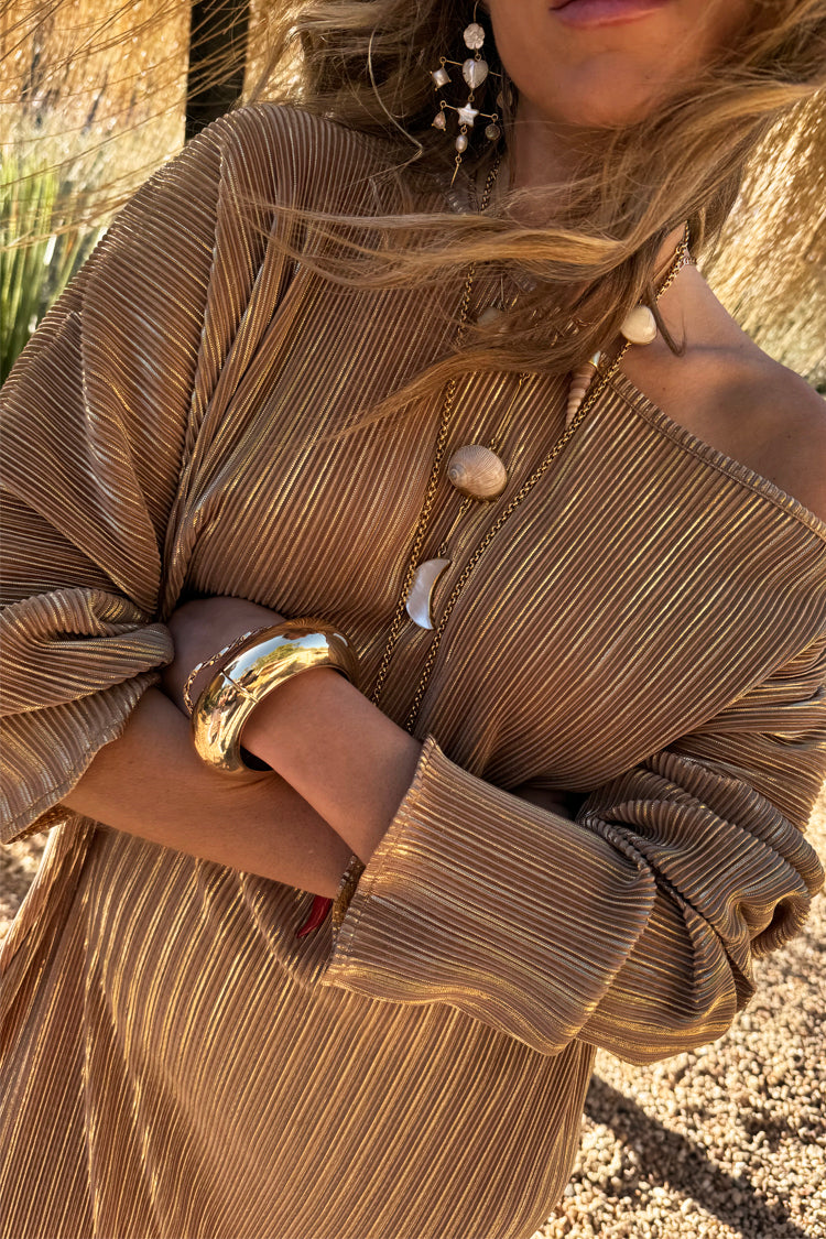 NEVER FULLY DRESSED Gold Plisse Jem Dress