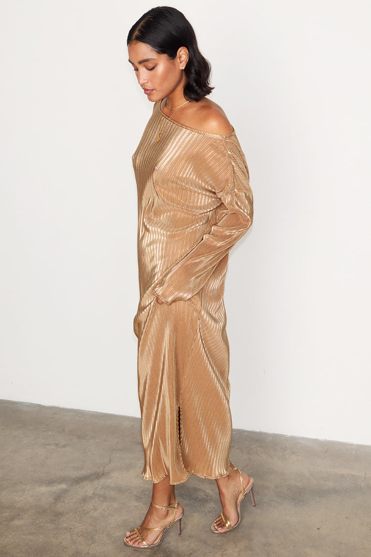 NEVER FULLY DRESSED Gold Plisse Jem Dress