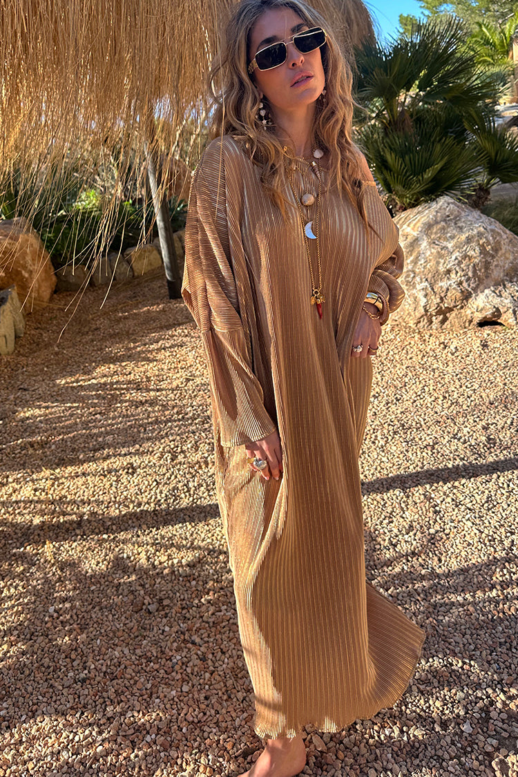 NEVER FULLY DRESSED Gold Plisse Jem Dress