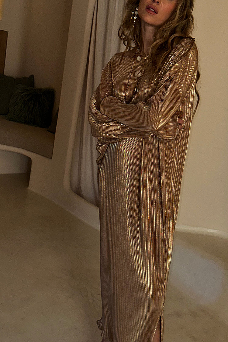NEVER FULLY DRESSED Gold Plisse Jem Dress