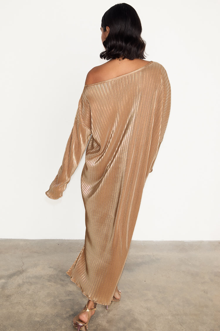 NEVER FULLY DRESSED Gold Plisse Jem Dress