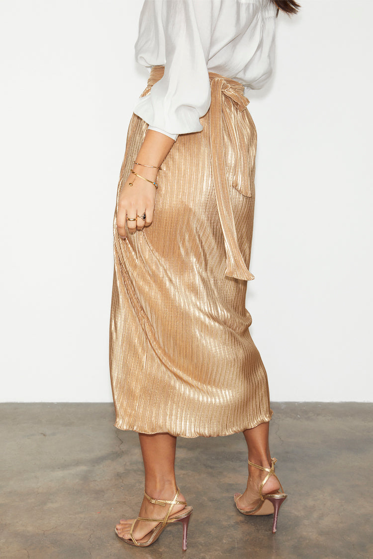 NEVER FULLY DRESSED Gold Plisse Jaspre Skirt