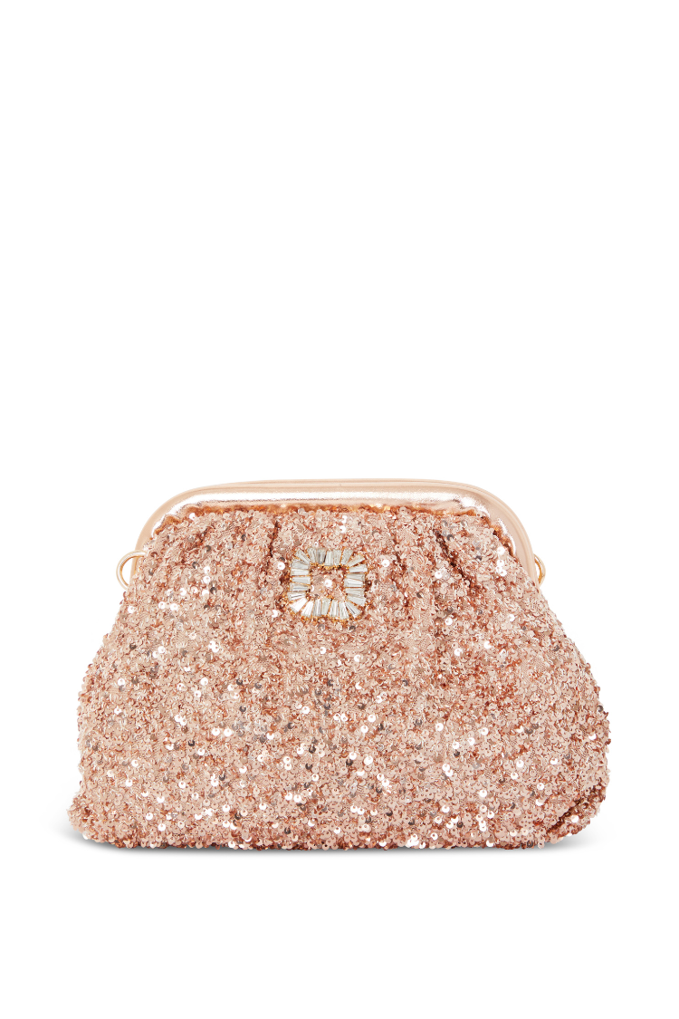 NEVER FULLY DRESSED Gold Sequin Clutch Bag