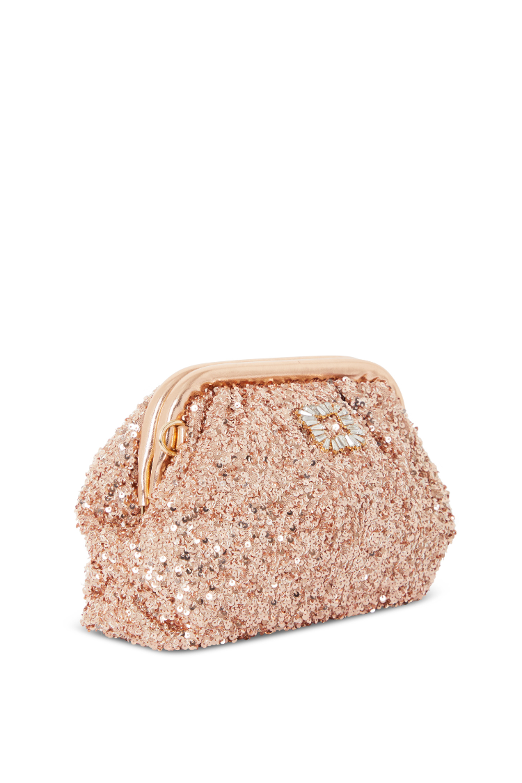 NEVER FULLY DRESSED Gold Sequin Clutch Bag