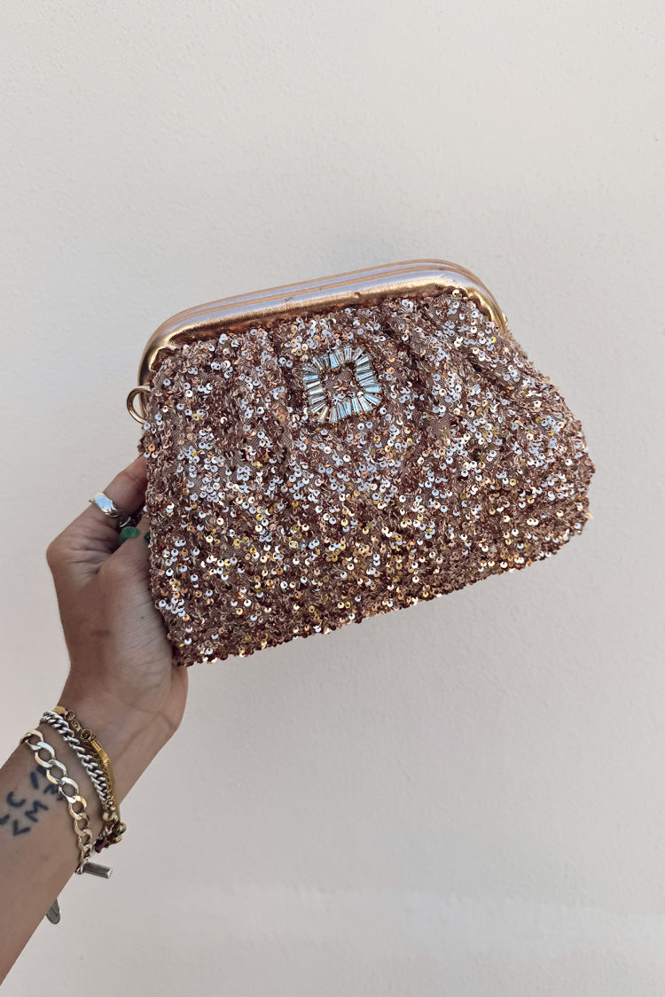 NEVER FULLY DRESSED Gold Sequin Clutch Bag