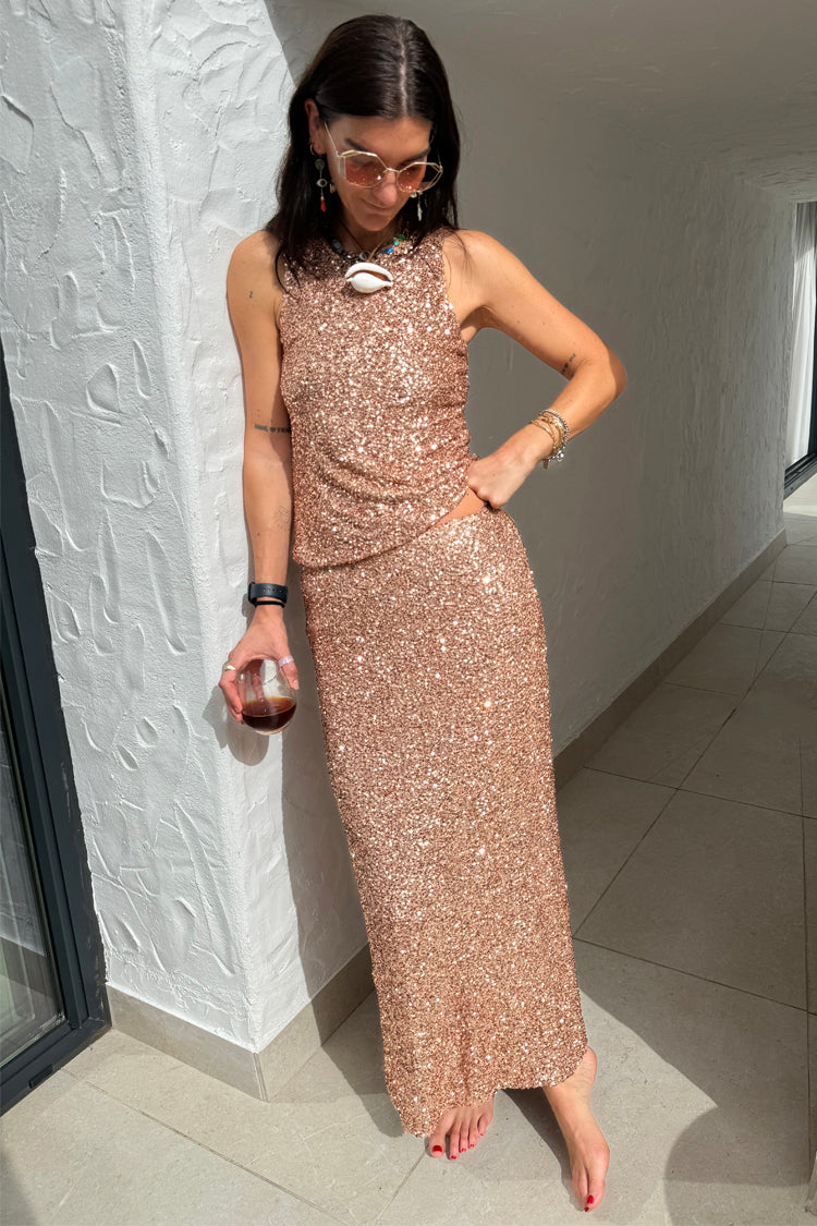 NEVER FULLY DRESSED Gold Sequin Dorris Skirt