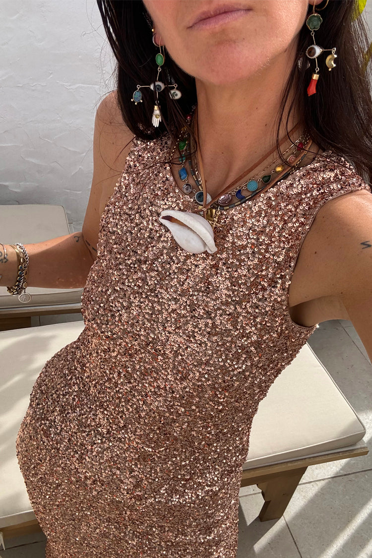 NEVER FULLY DRESSED Gold Sequin Tank Top