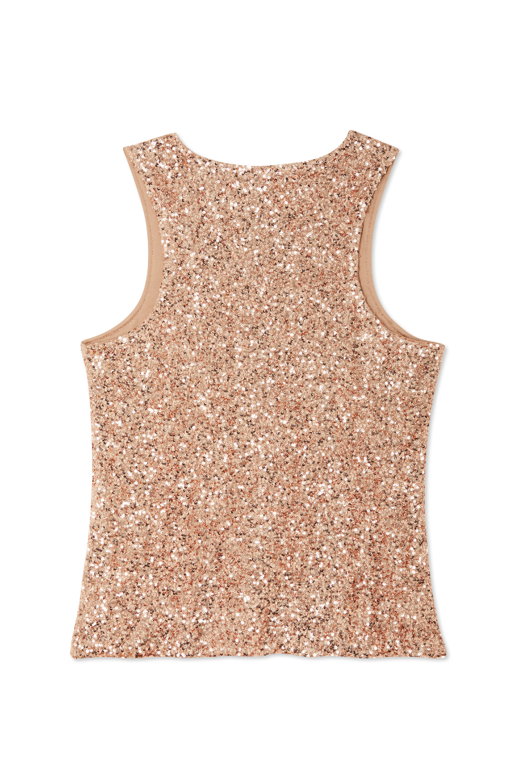 NEVER FULLY DRESSED Gold Sequin Tank Top