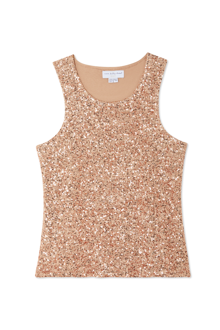 NEVER FULLY DRESSED Gold Sequin Tank Top
