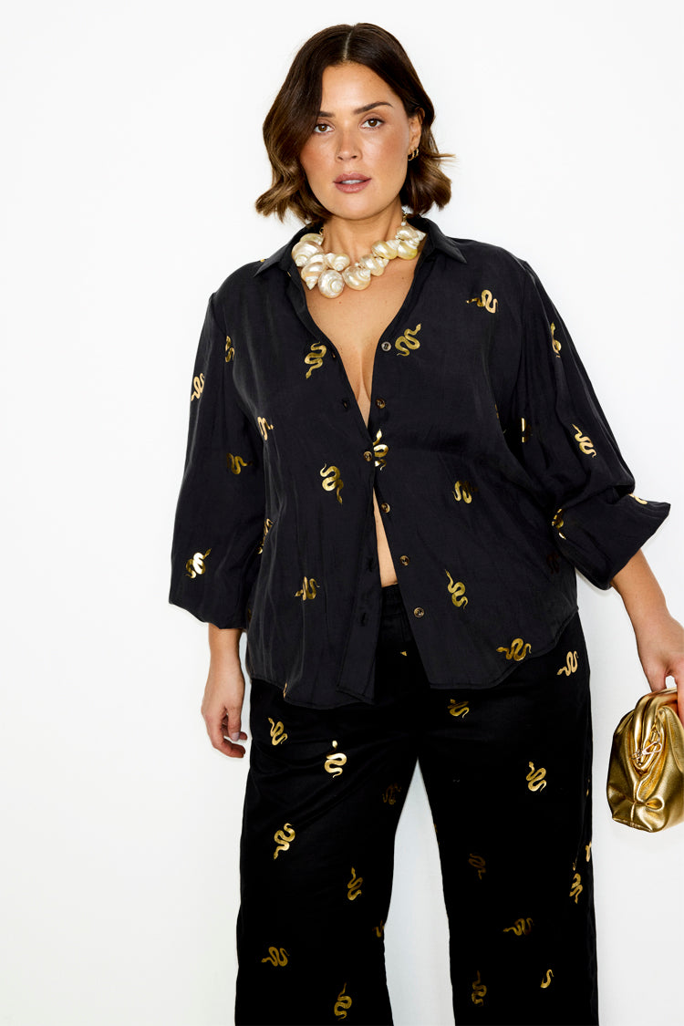 NEVER FULLY DRESSED Black Gold Snake Miley Shirt