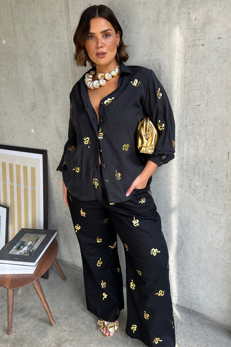 NEVER FULLY DRESSED Black Gold Snake Elissa Trousers