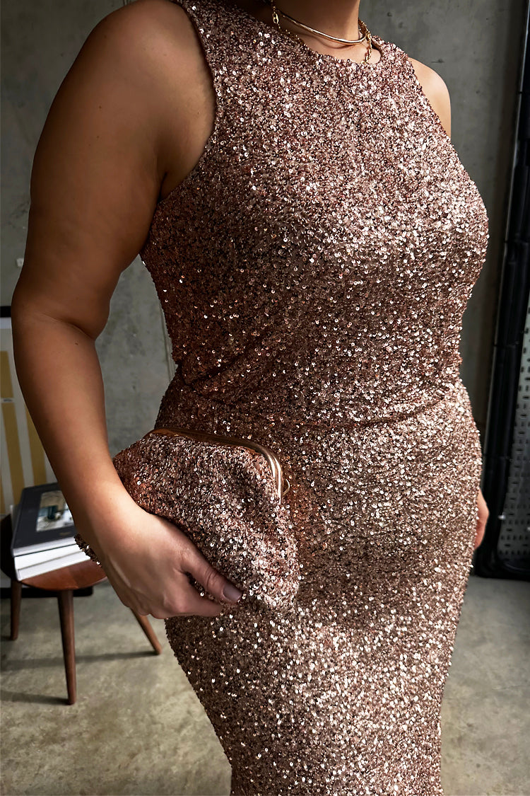 NEVER FULLY DRESSED Gold Sequin Tank Top