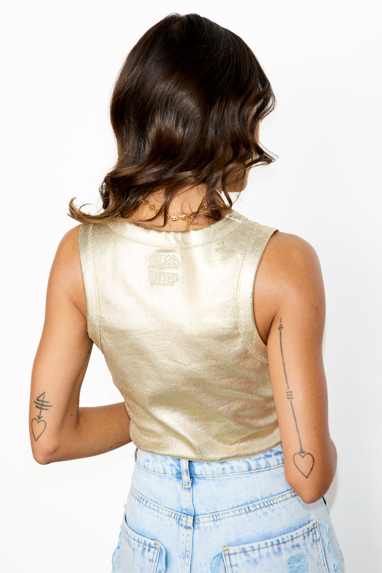 NEVER FULLY DRESSED Gold Ribbed Tank Top