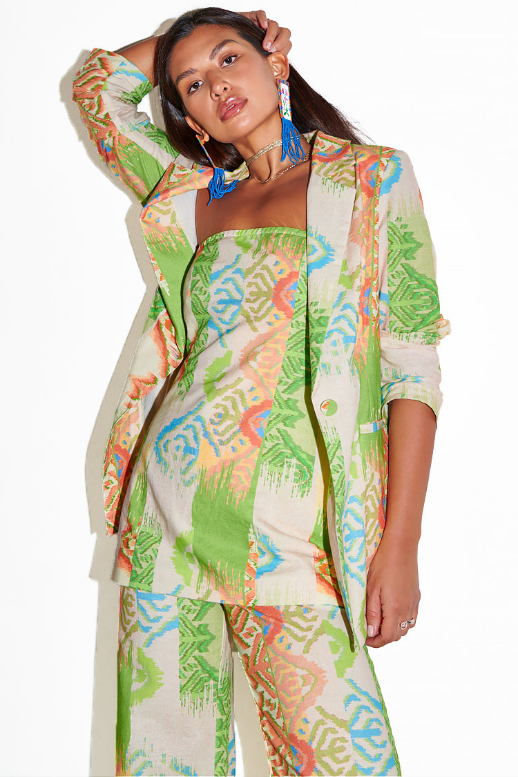 NEVER FULLY DRESSED Green Abstract 22 Blazer Petite