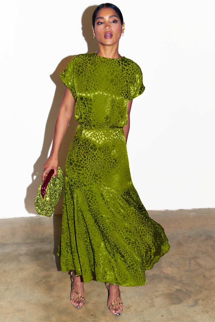 NEVER FULLY DRESSED Green Jacquard Midi Erin Dress