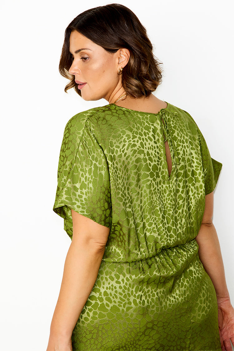NEVER FULLY DRESSED Green Jacquard Midi Erin Dress