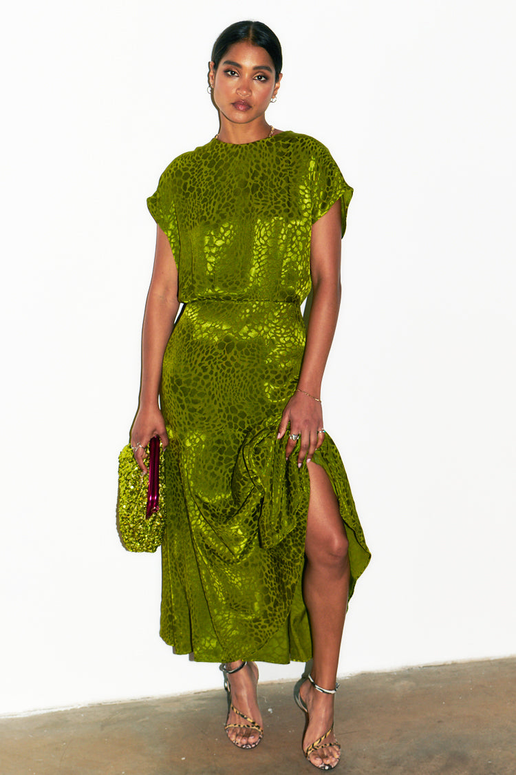 NEVER FULLY DRESSED Green Jacquard Midi Erin Dress