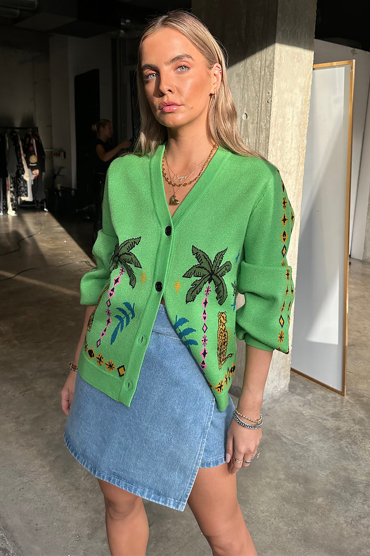 NEVER FULLY DRESSED Green Running Wilder Cardigan