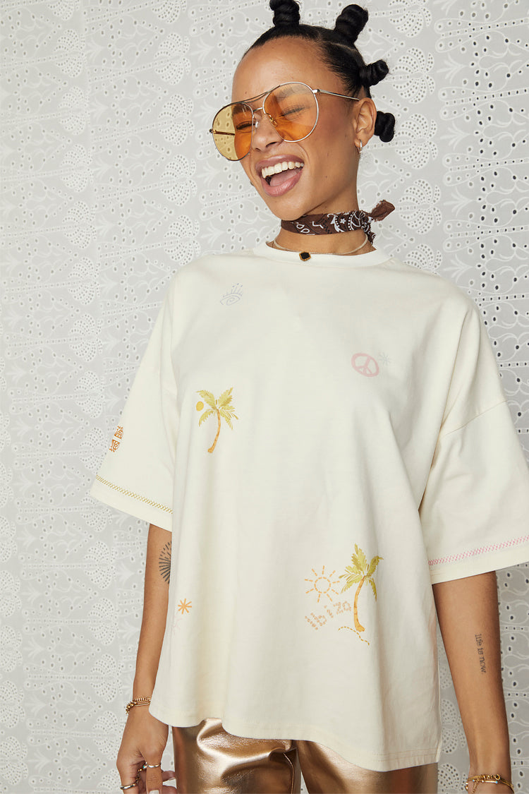 NEVER FULLY DRESSED Ecru Ibiza T-shirt