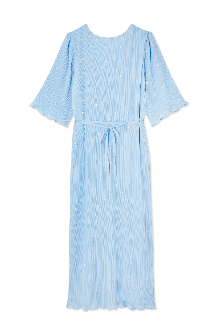 NEVER FULLY DRESSED Ice Blue Plisse Short Sleeve Celeste Dress