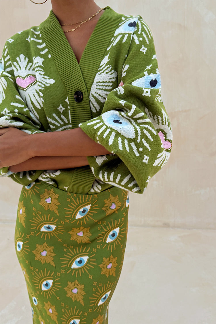 NEVER FULLY DRESSED Khaki Eye Cardigan