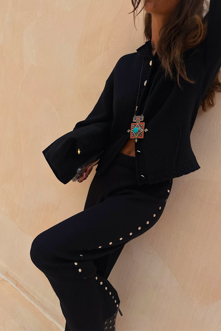 NEVER FULLY DRESSED Black Studded Knit Trousers Petite