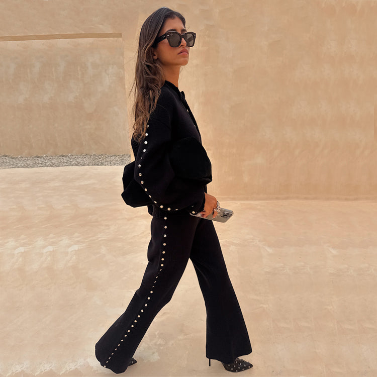 NEVER FULLY DRESSED Black Studded Knit Trousers Petite