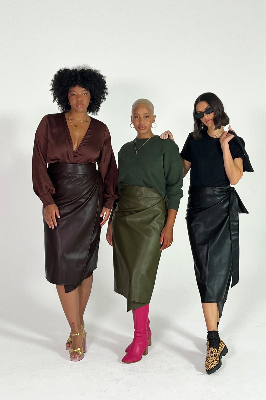 NEVER FULLY DRESSED Khaki Vegan Leather Jaspre Skirt