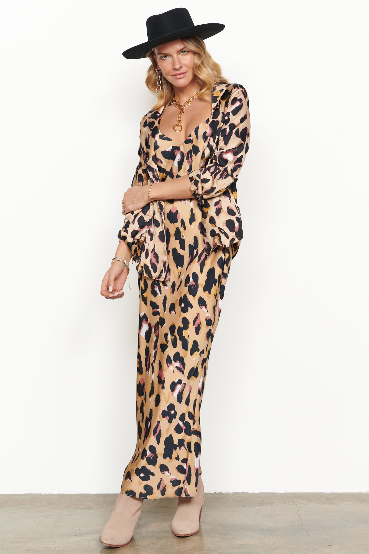 NEVER FULLY DRESSED Brown Leopard Camille Slip Dress
