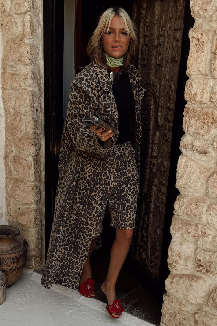 NEVER FULLY DRESSED Lucia Leopard Denim 55 Coat