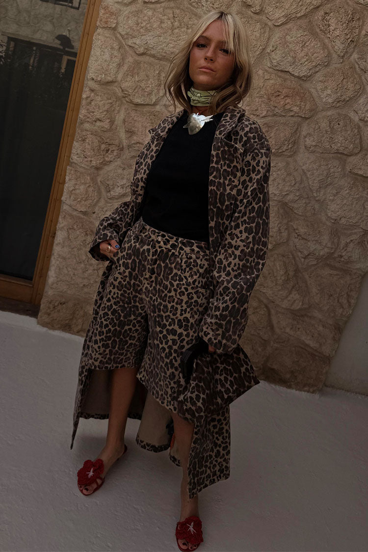 NEVER FULLY DRESSED Lucia Leopard Denim 55 Coat