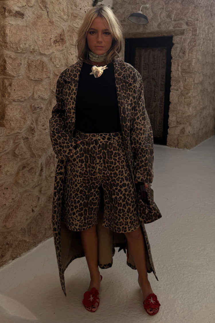 NEVER FULLY DRESSED Lucia Leopard Denim 55 Coat