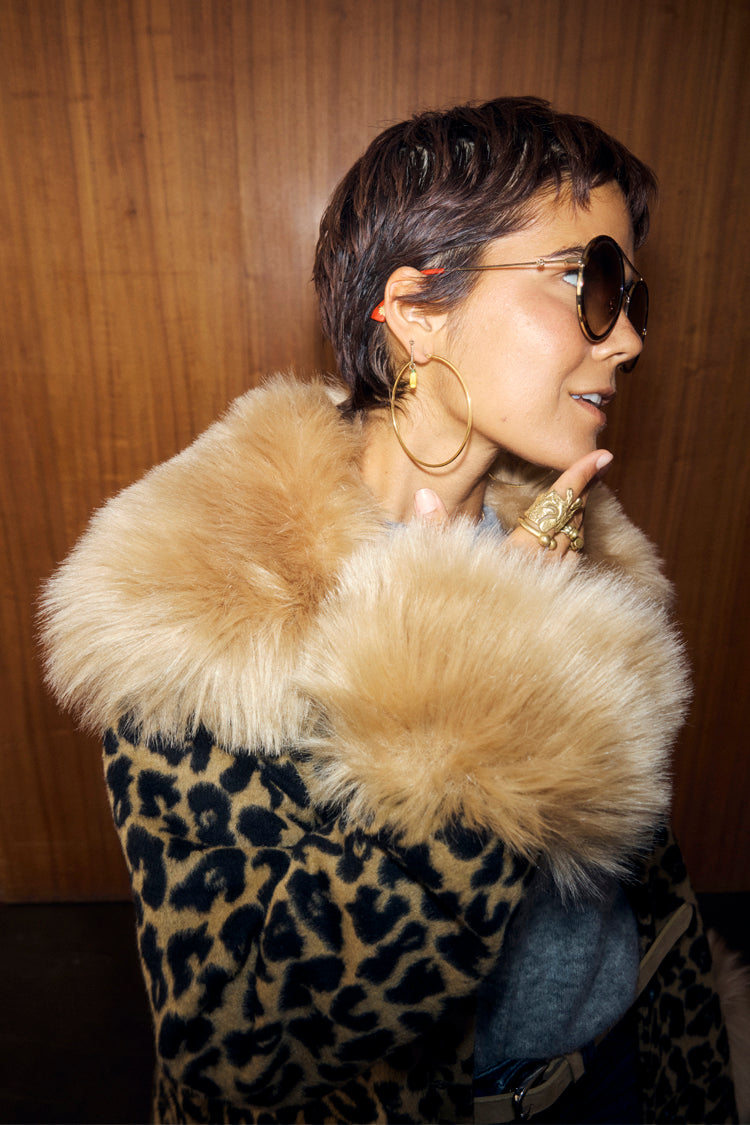 NEVER FULLY DRESSED Leopard Coat With Faux Fur Trims