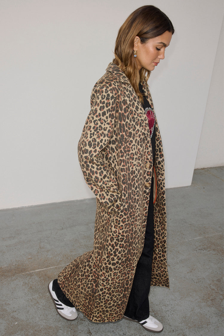 NEVER FULLY DRESSED Lucia Leopard Denim 55 Coat