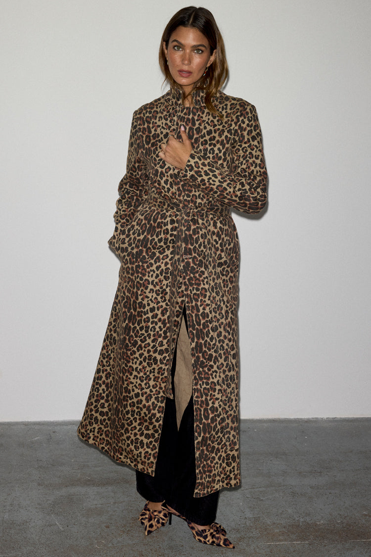 NEVER FULLY DRESSED Lucia Leopard Denim 55 Coat
