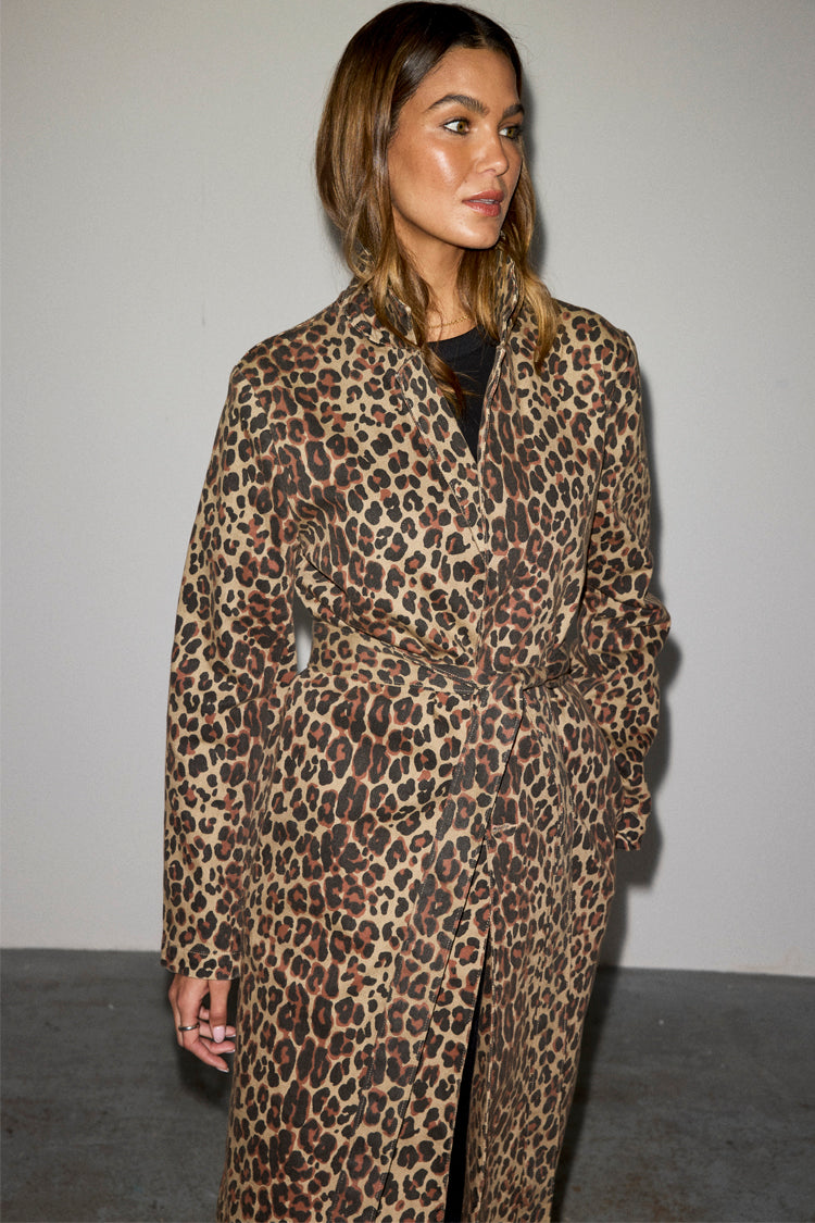NEVER FULLY DRESSED Lucia Leopard Denim 55 Coat