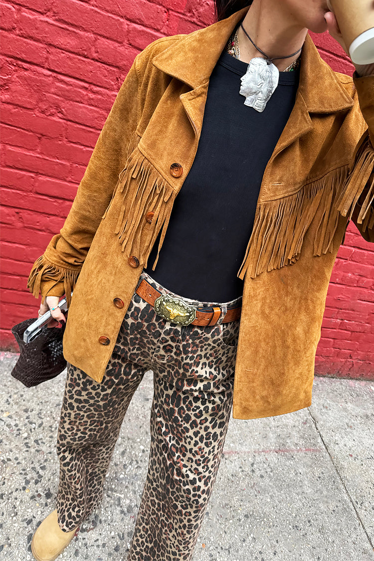 NEVER FULLY DRESSED Leopard Lucia Scallop Detail Jeans