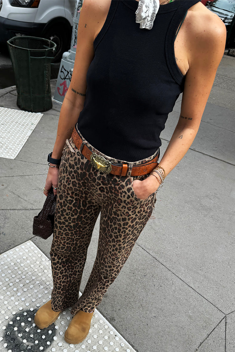 NEVER FULLY DRESSED Leopard Lucia Scallop Detail Jeans