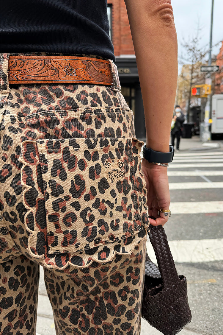 NEVER FULLY DRESSED Leopard Lucia Scallop Detail Jeans