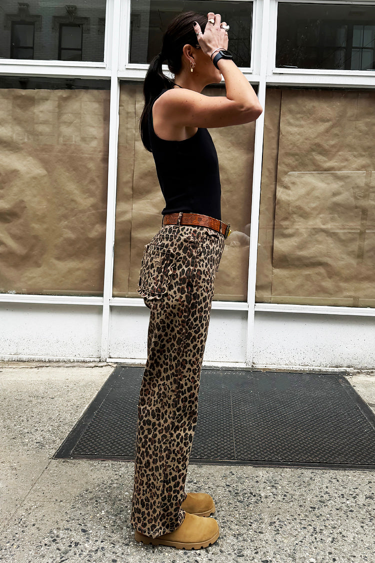 NEVER FULLY DRESSED Leopard Lucia Scallop Detail Jeans