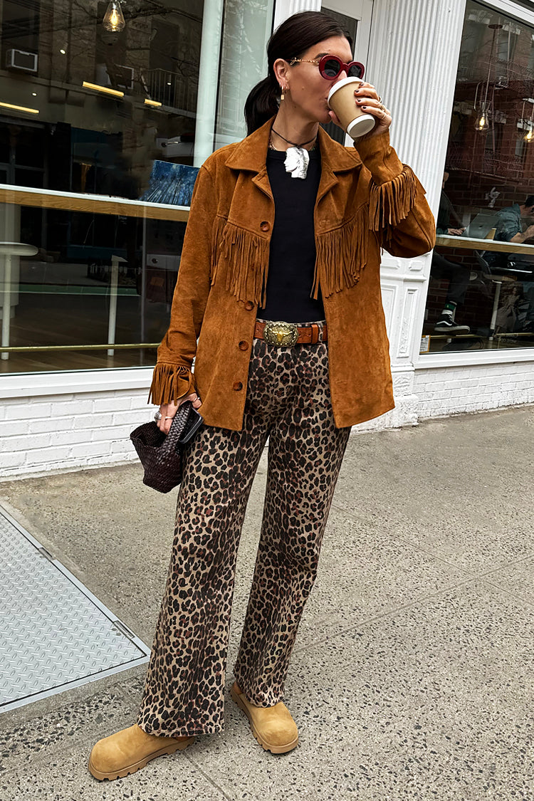 NEVER FULLY DRESSED Leopard Lucia Scallop Detail Jeans Petite