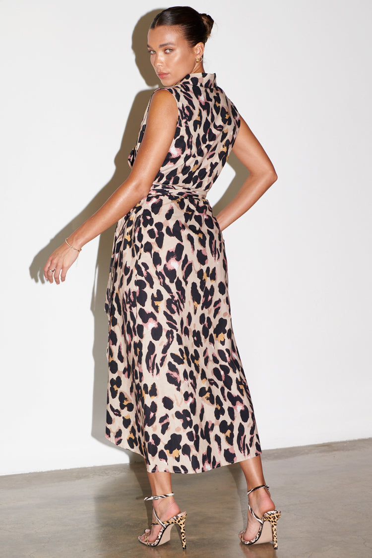 NEVER FULLY DRESSED Cotton Linen Leopard Brooklyn Dress