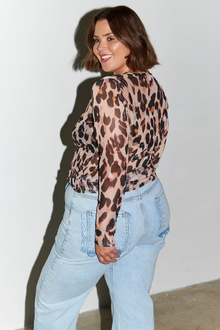 NEVER FULLY DRESSED Leopard Mesh Top