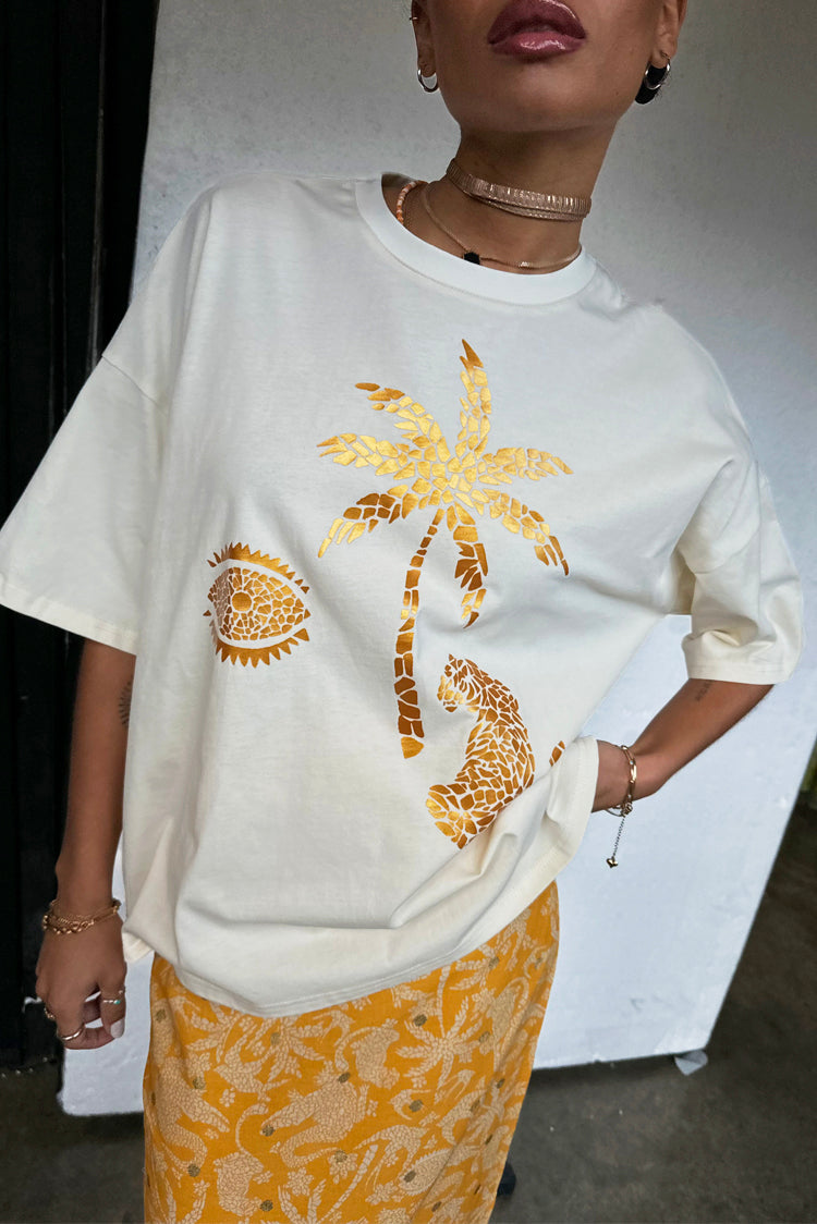 NEVER FULLY DRESSED Cream And Gold Mosaic Leopard T-Shirt